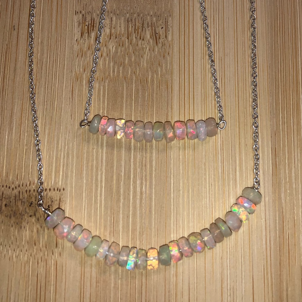Genuine sterling silver and Ethiopian opal necklace and bracelet set